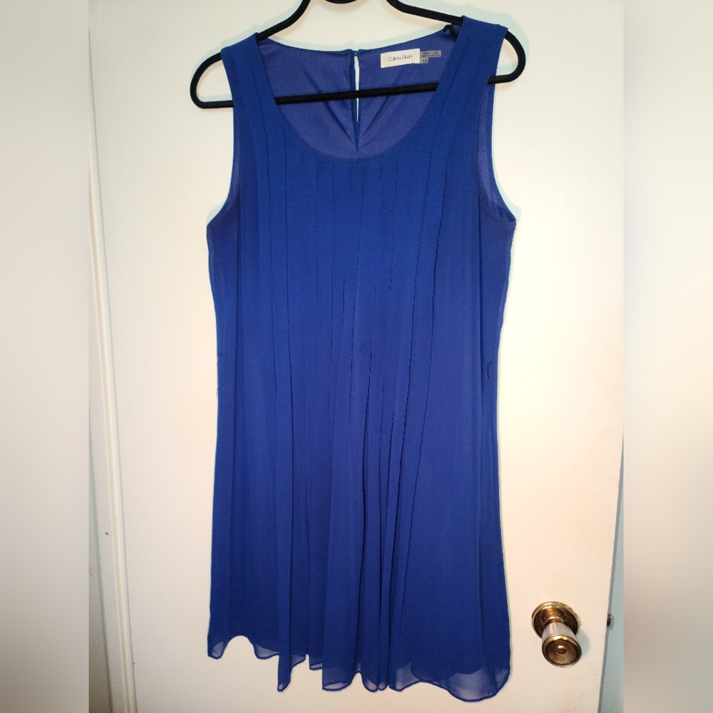 Calvin Klein Cobalt Blue Sleeveless Pleated Mini Dress